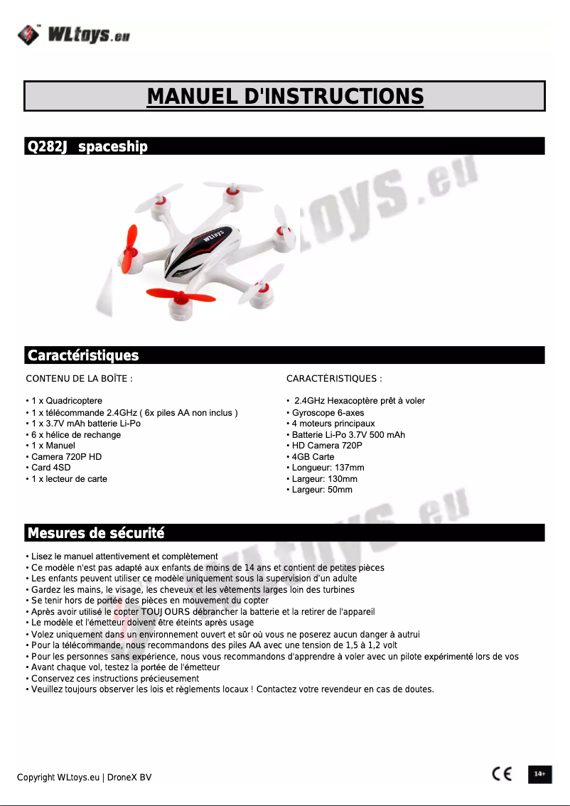 Page 1 de la notice Manuel utilisateur WLtoys Q282J - Spaceship