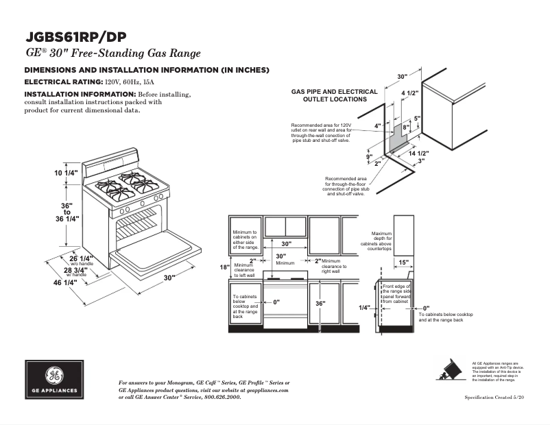 Página 1 del manual Ficha técnica GE JGBS61DPWW