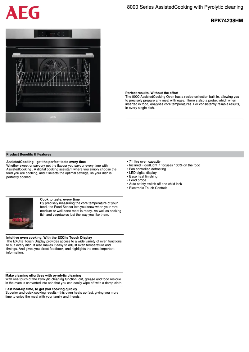 Page 1 de la notice Fiche technique AEG BPK74238HM