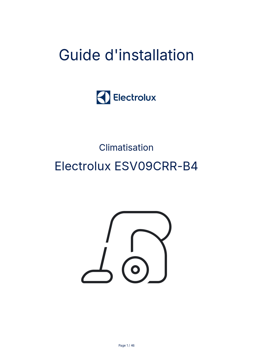 Page n°1 - Guide d'installation Electrolux ESV09CRR-B4