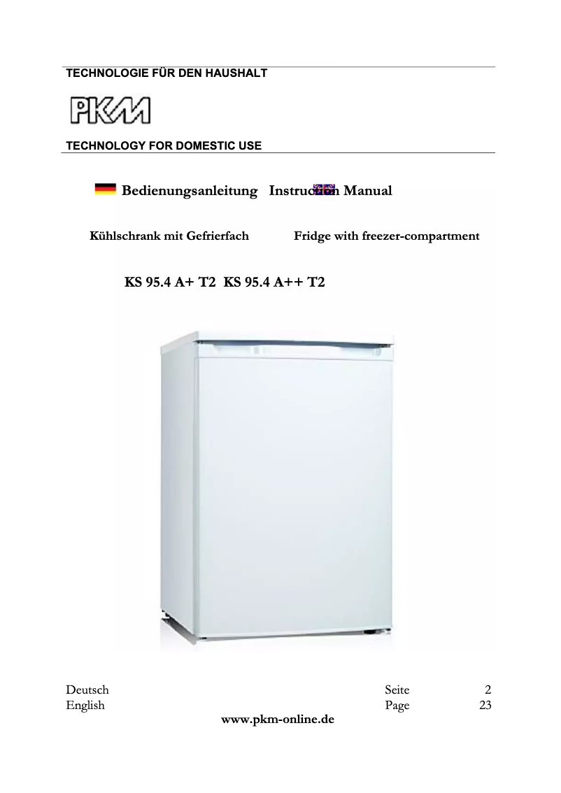 Page 1 of the manual User Manual PKM KS95.4A++T2