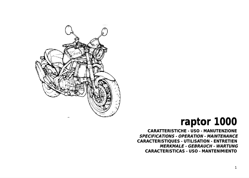 Page 1 de la notice Manuel utilisateur Cagiva Raptor 1000 (2003)