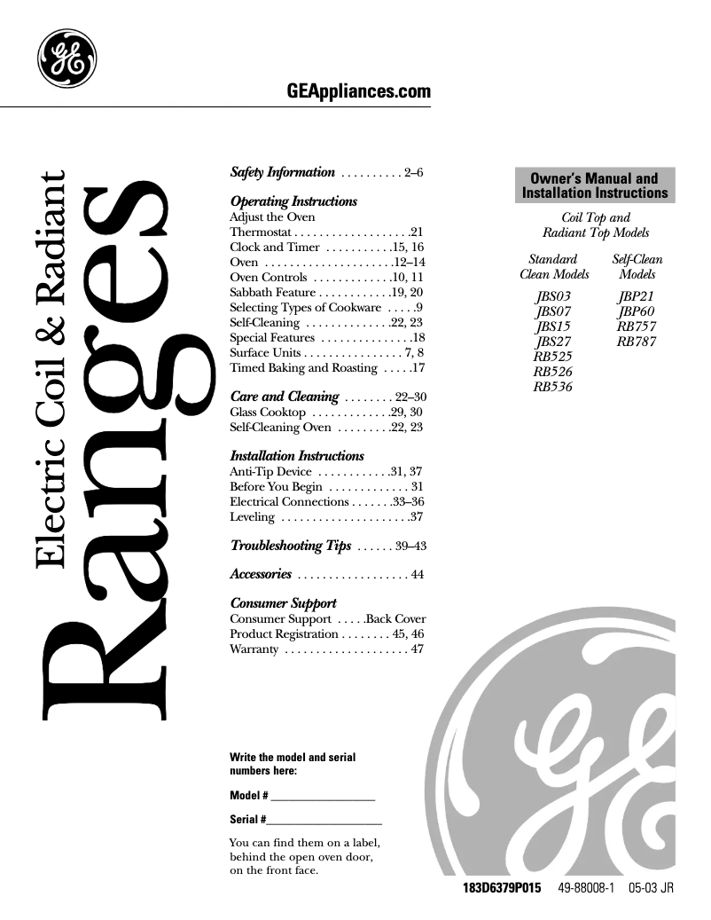 Page 1 de la notice Guide d'installation Hotpoint RB525CWH