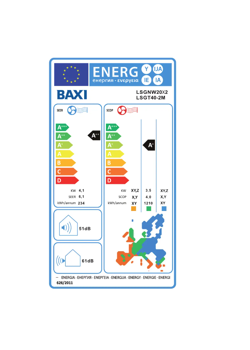 Page 1 de la notice Label énergétique Baxi LSGT40-2M