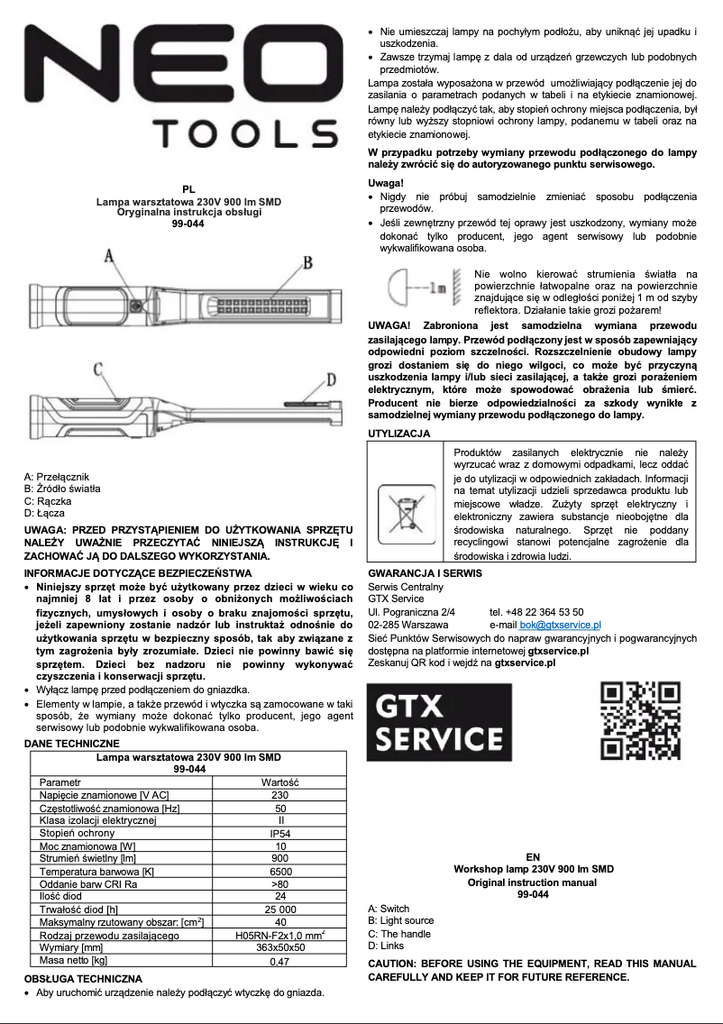 Page 1 de la notice Manuel utilisateur NEO tools 99-044