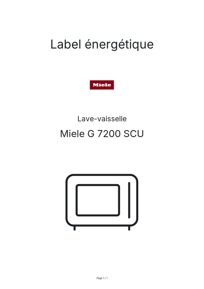 Page n°1 - Label énergétique Miele G 7200 SCU
