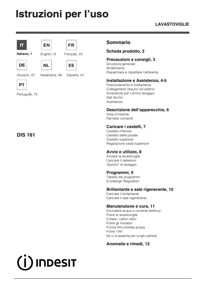 Page 1 de la notice Manuel utilisateur Indesit DIS 161 A