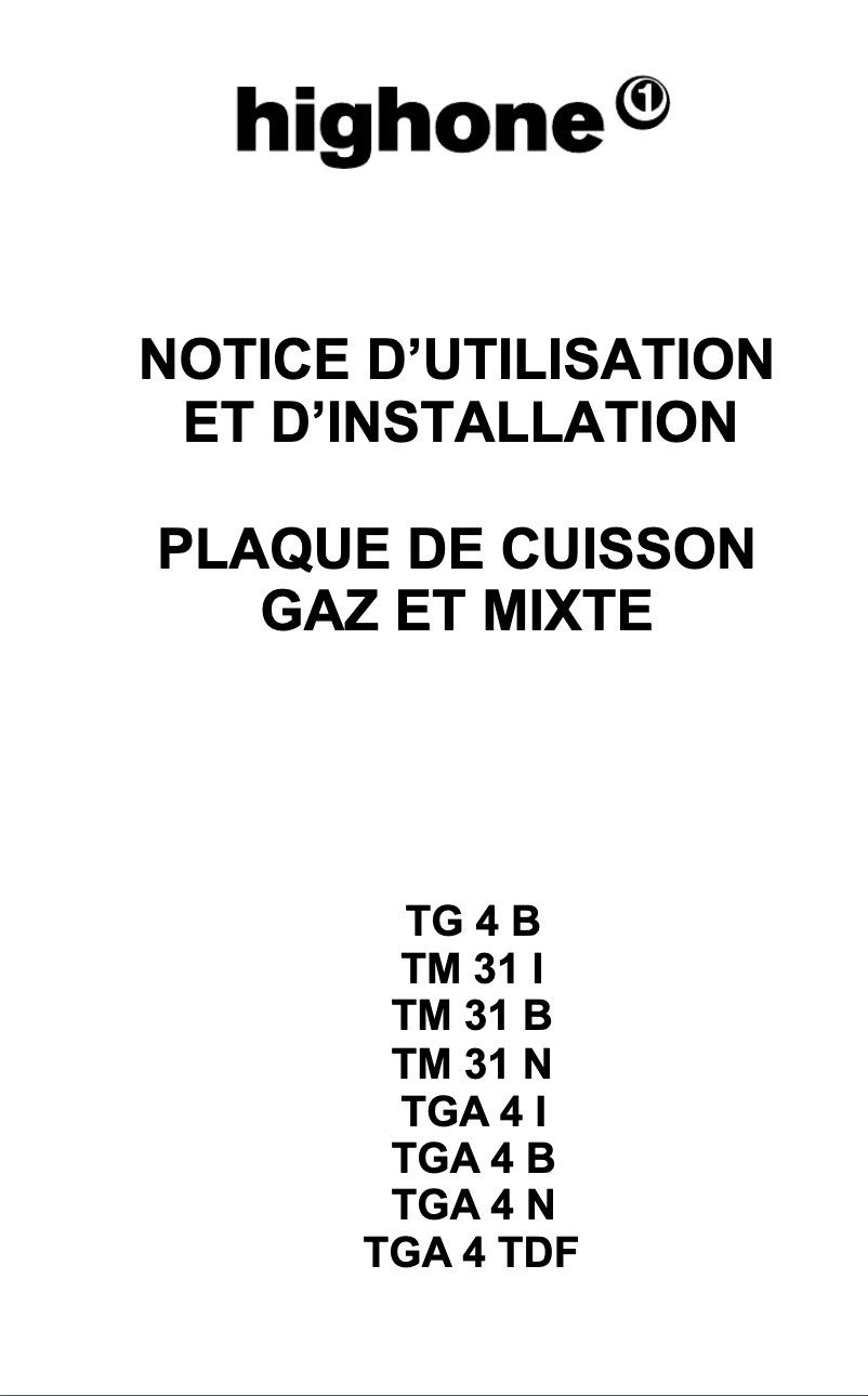 Page n°1 - Manuel utilisateur High One TM 31 B