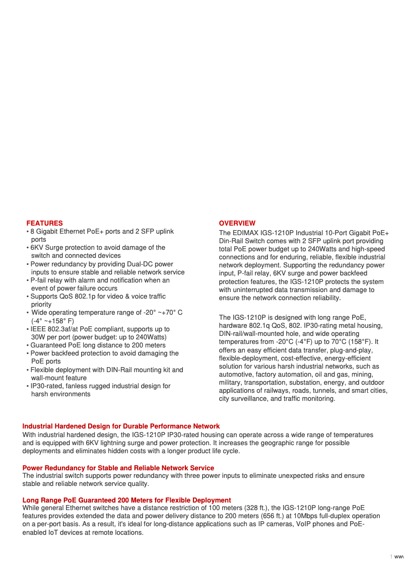 Page n°1 - Fiche technique Edimax IGS-1210P