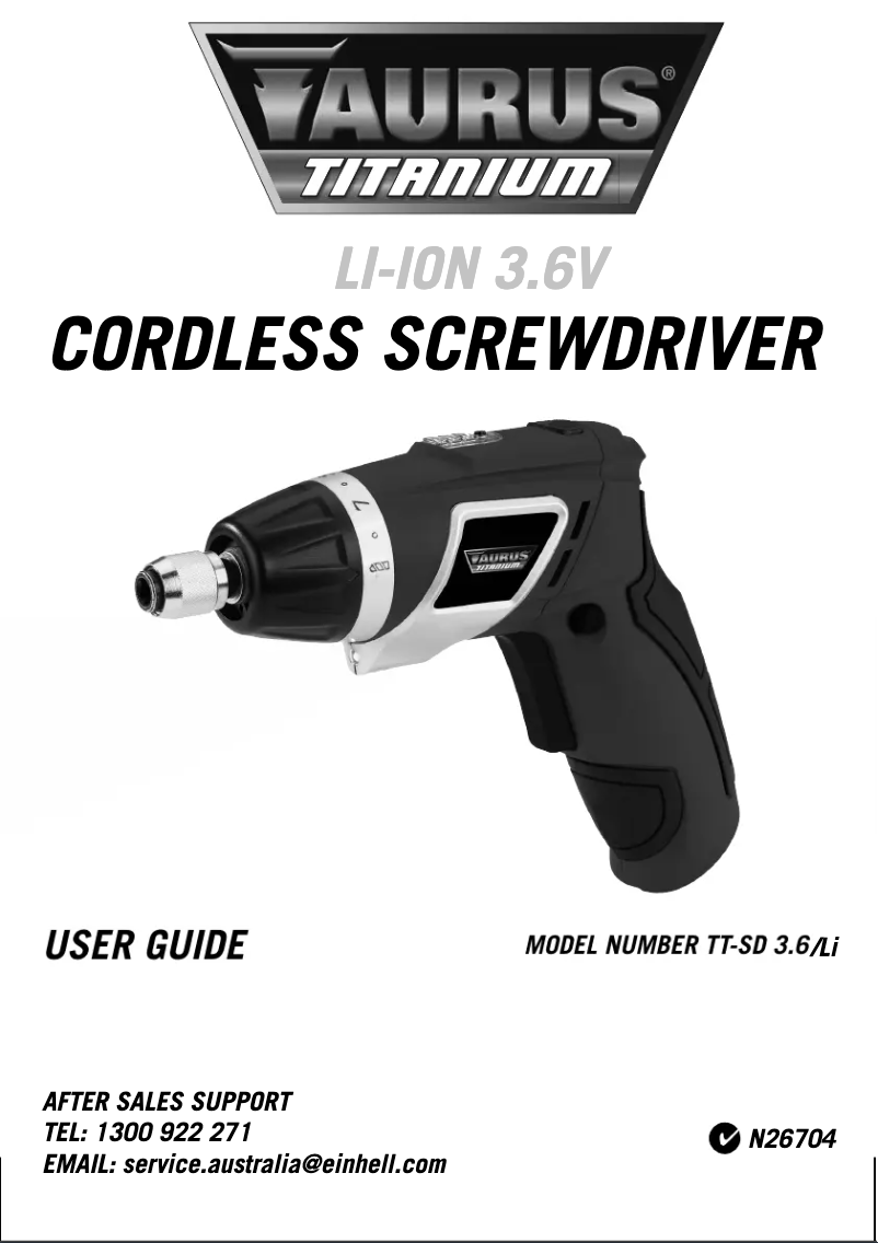 Page 1 de la notice Manuel utilisateur TAURUS Titanium TT-SD 3,6/ Li