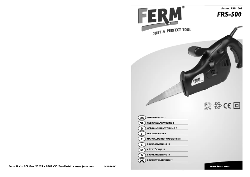 Page n°1 - Manuel utilisateur Ferm RSM1007