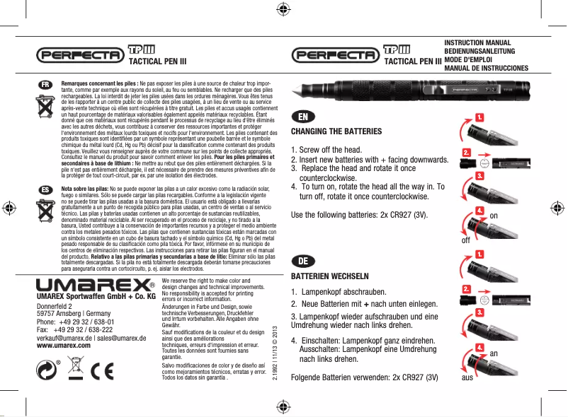 Imagen de la primera página del manual del dispositivo Tactical Pen III