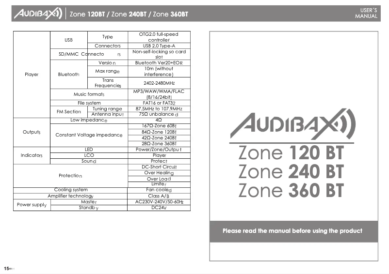 Image de la première page du manuel de l'appareil Zone 120 BT