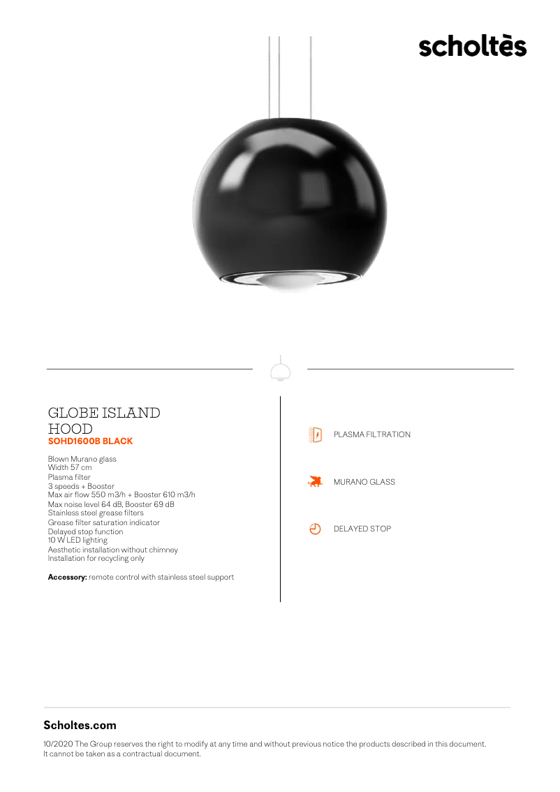 Page 1 de la notice Fiche technique Scholtès SOHD1600B