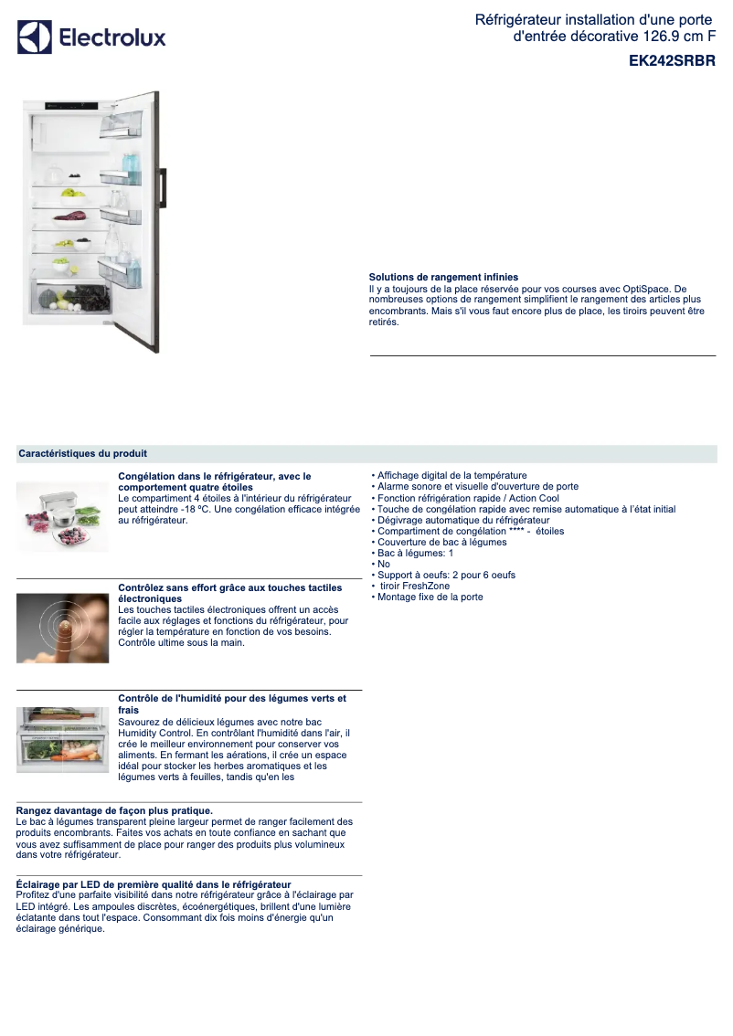 Page 1 de la notice Fiche technique Electrolux EK242SRBR