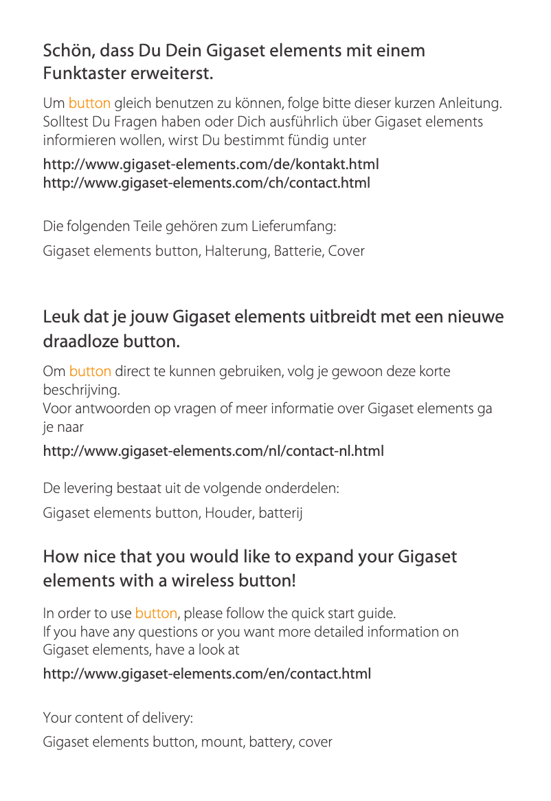 Page n°1 - Manuel utilisateur Gigaset Elements Button