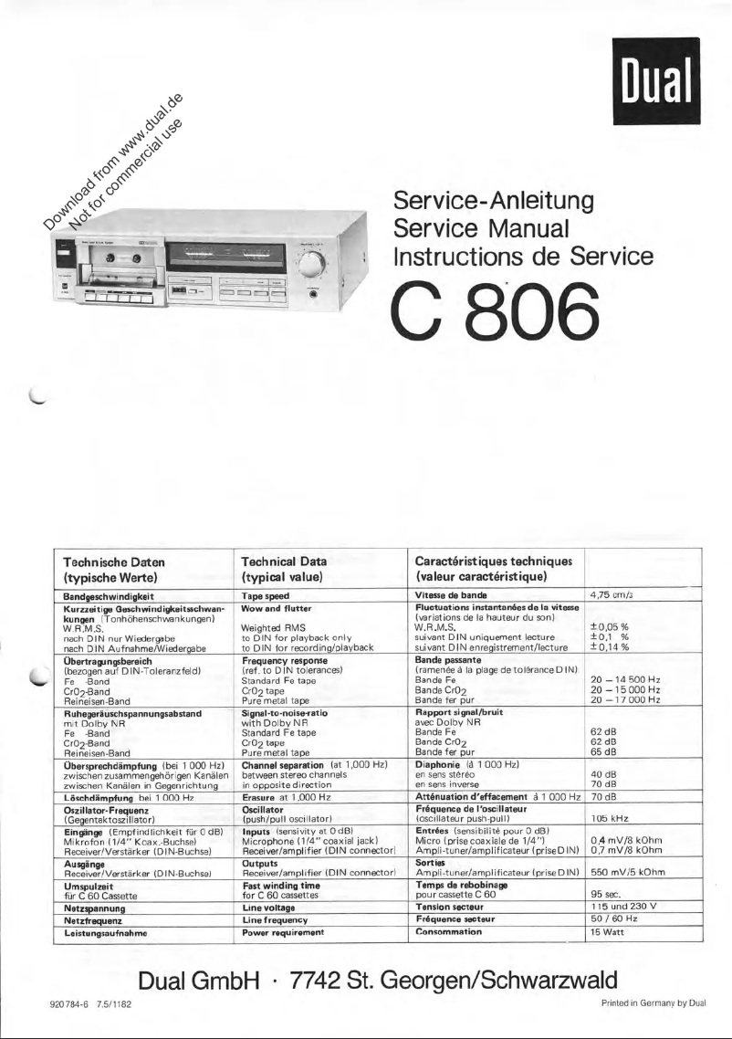 Page 1 de la notice Manuel utilisateur Dual C 806