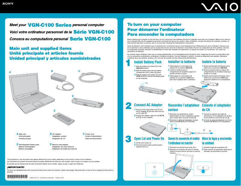 Página 1 del manual Guía de instalación Sony Vaio VGN-C150P