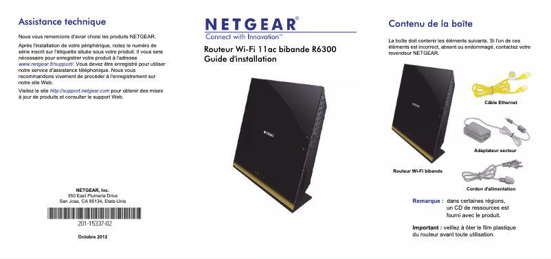Page 1 de la notice Guide d'installation Netgear R6300