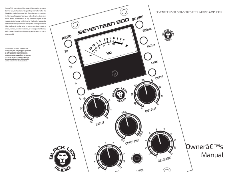 Page 1 de la notice Manuel utilisateur Black Lion Audio SEVENTEEN 500