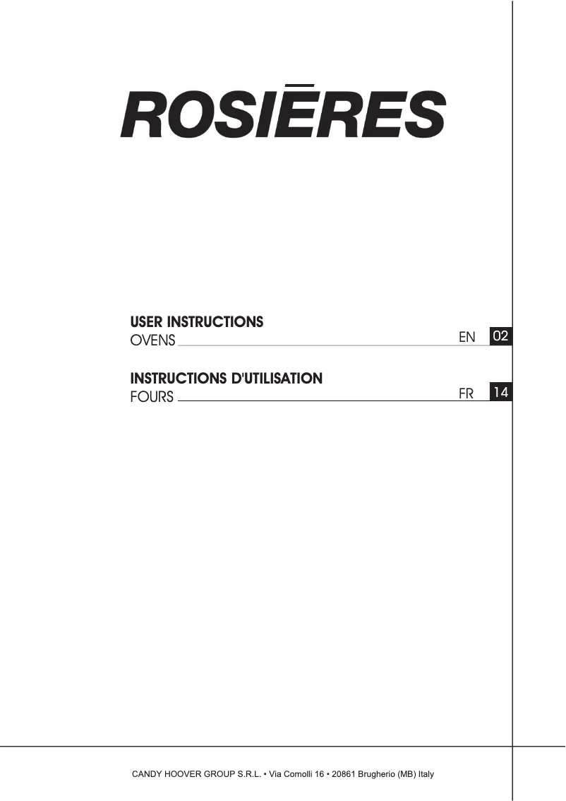 Page 1 de la notice Manuel utilisateur Rosieres RFC3O0179PN WF