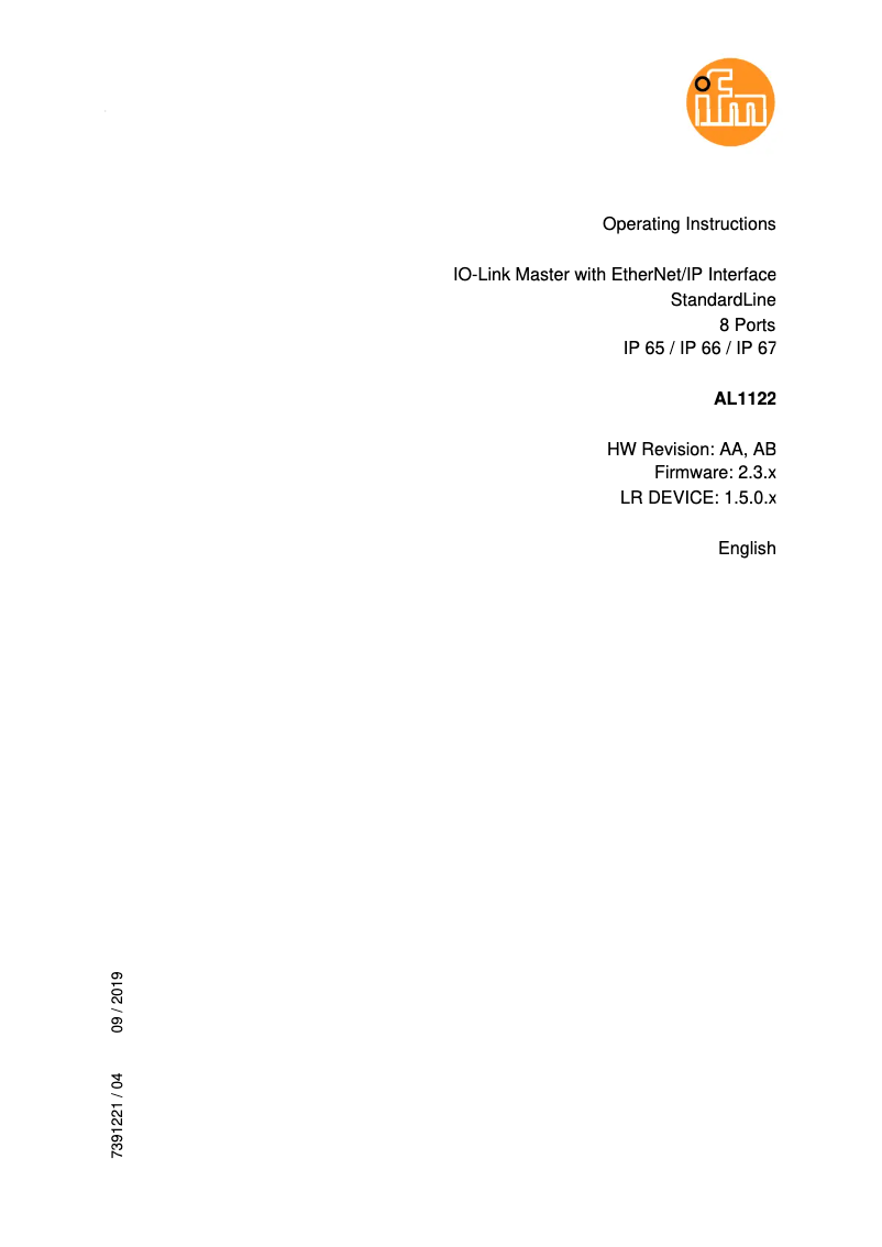 Page n°1 - Manuel utilisateur IFM AL1122