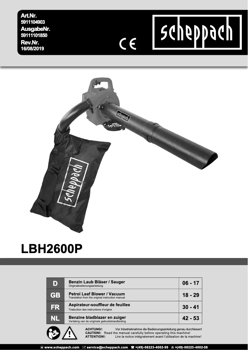 Page n°1 - Manuel utilisateur Scheppach LBH2600P