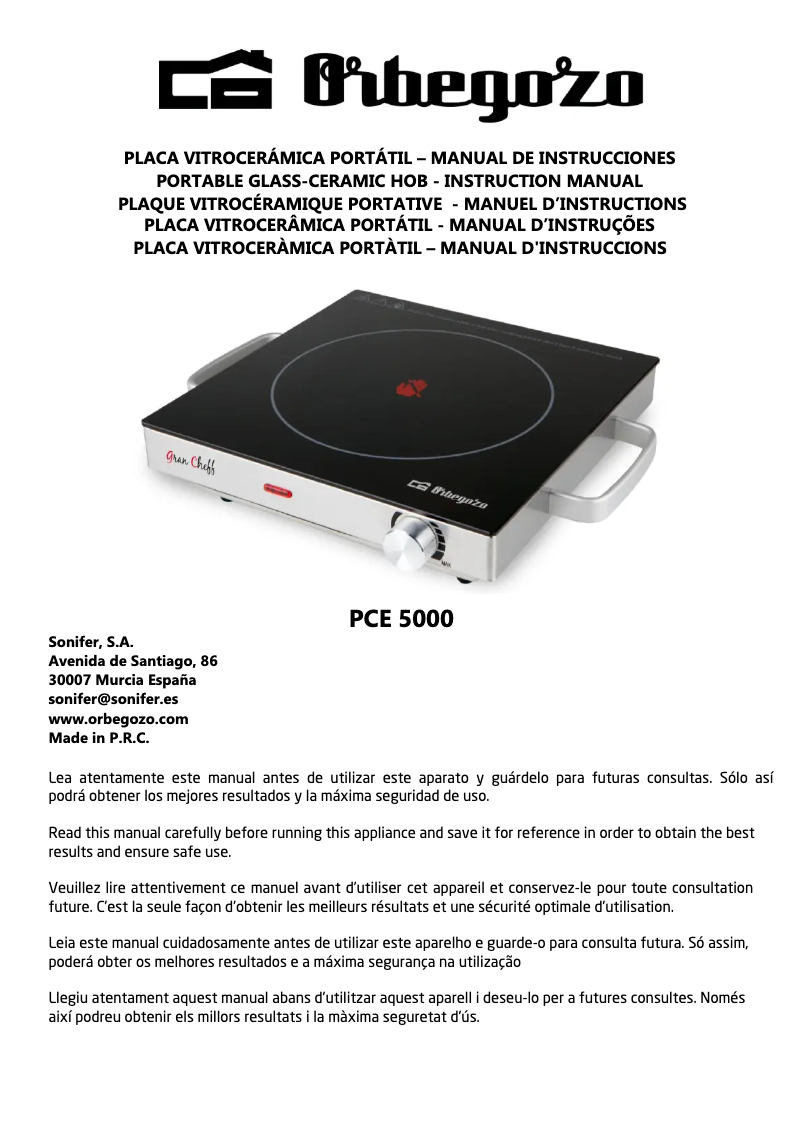 Page 1 de la notice Manuel utilisateur Orbegozo PCE 5000