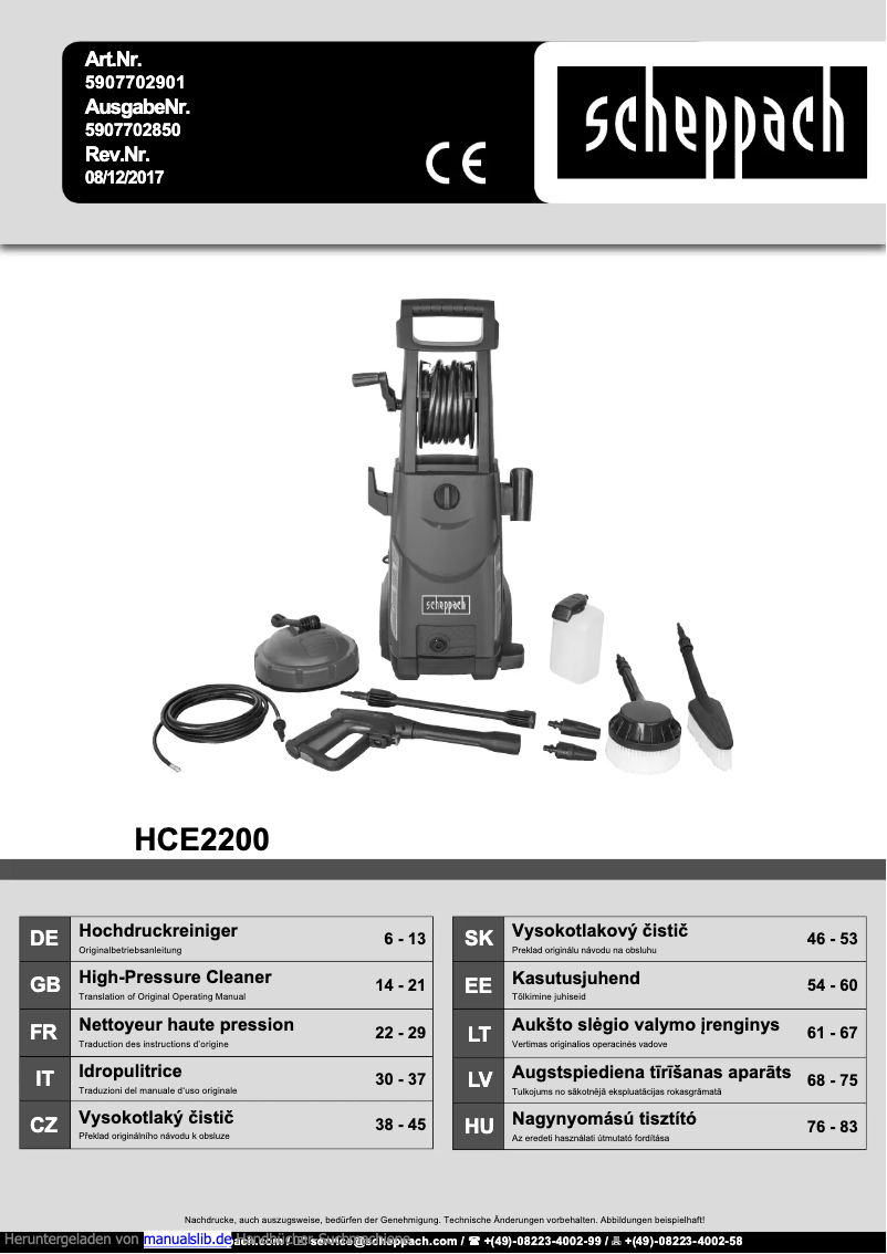 Página 1 del manual Manual de usuario Scheppach HCE2200