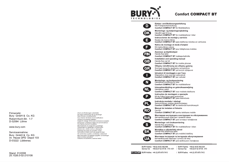 Page n°1 - Manuel utilisateur Bury Comfort COMPACT BT CC-9040