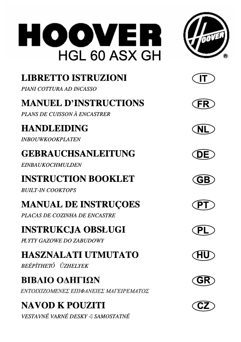 Page 1 de la notice Manuel utilisateur Hoover HGL 60 ASX GH