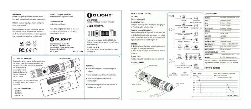 Page 1 de la notice Manuel utilisateur Olight M1X STRIKER