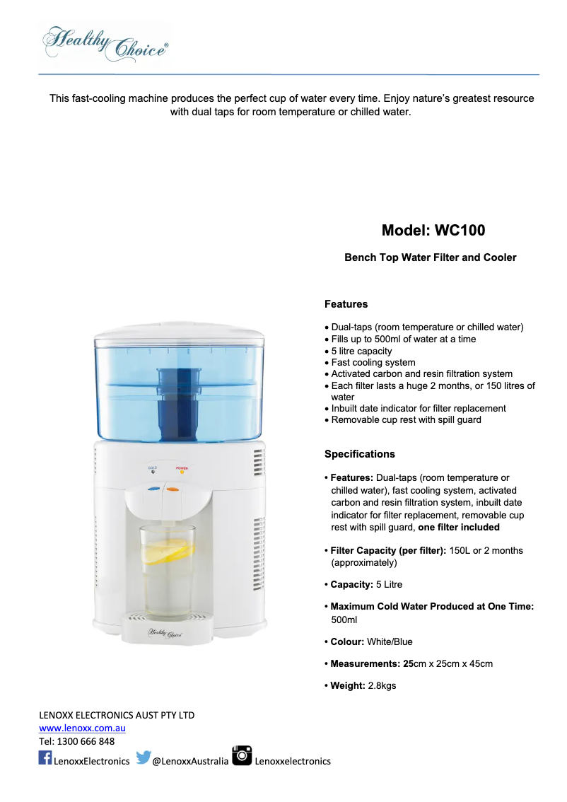 Page n°1 - Manuel utilisateur Healthy Choice WC100