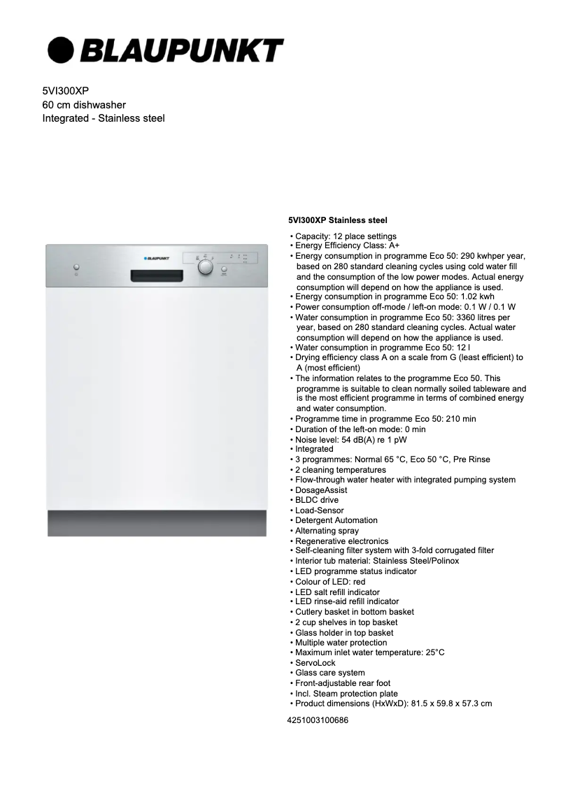 Page n°1 - Fiche technique Blaupunkt 5VI 300XP