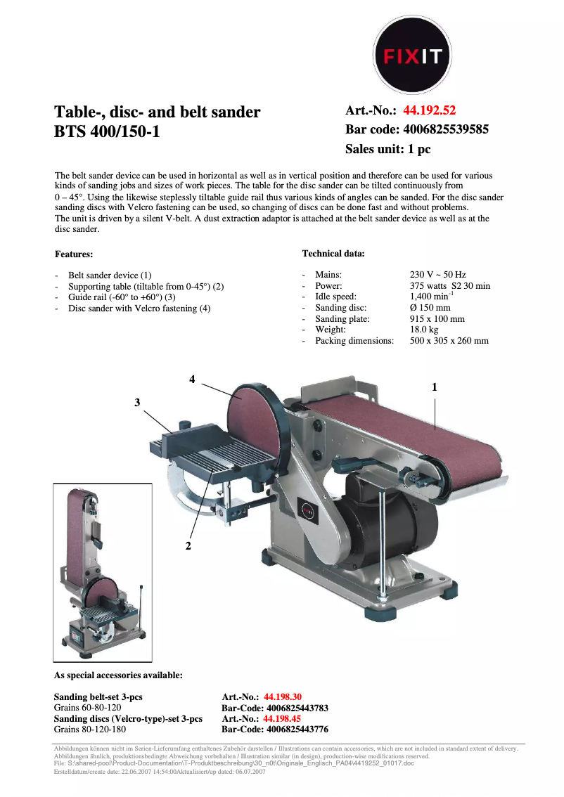 Image de la première page du manuel de l'appareil BTS 400/150-1
