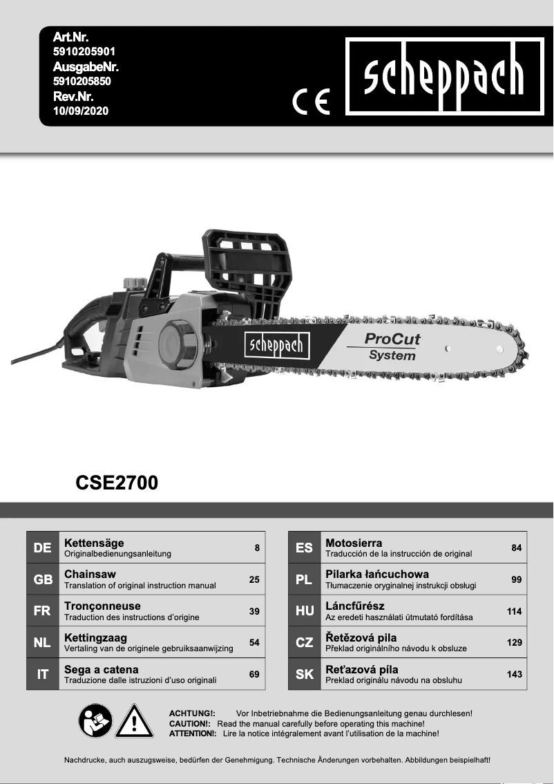Page 1 de la notice Manuel utilisateur Scheppach CSE2700