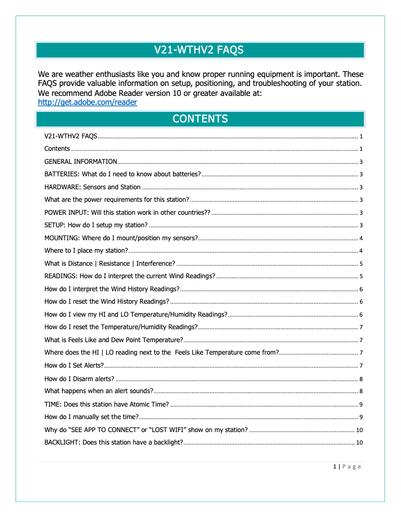 Page n°1 - FAQ La Crosse Technology V21-WTHV2
