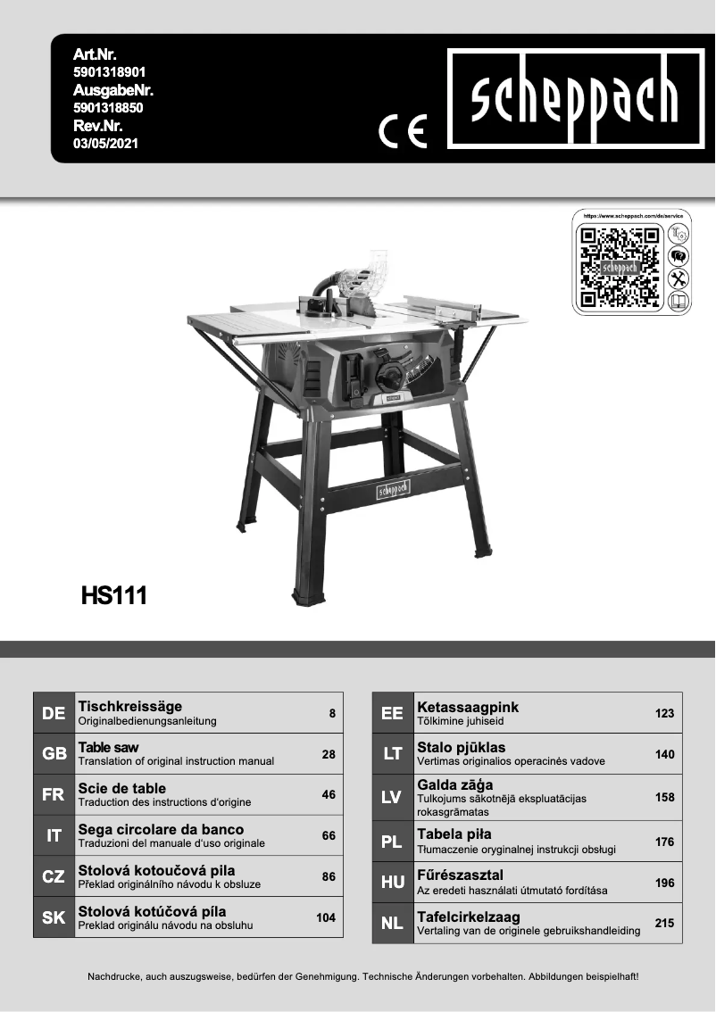 Image de la première page du manuel de l'appareil HS111