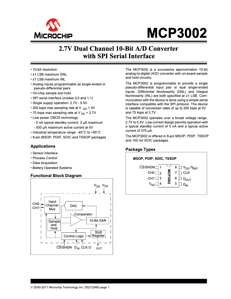 Image de la première page du manuel de l'appareil MCP3002