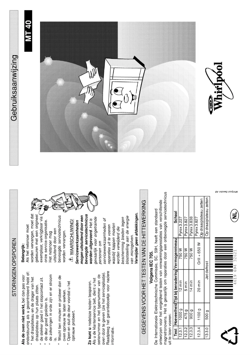 Page 1 de la notice Manuel utilisateur Whirlpool MT 40