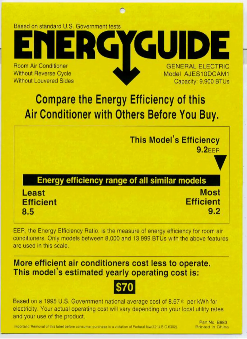 Página 1 del manual Etiqueta energética GE AJES10DC