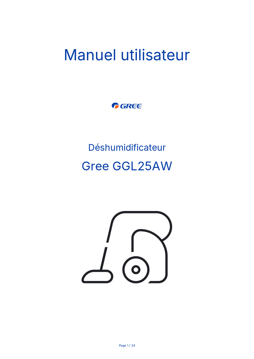 Page n°1 - Manuel utilisateur Gree GGL25AW