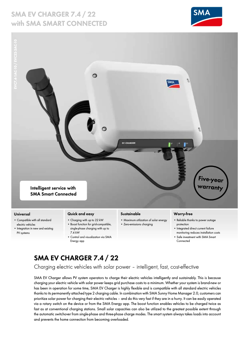 Page 1 de la notice Fiche technique SMA 3PH EV Charger 22