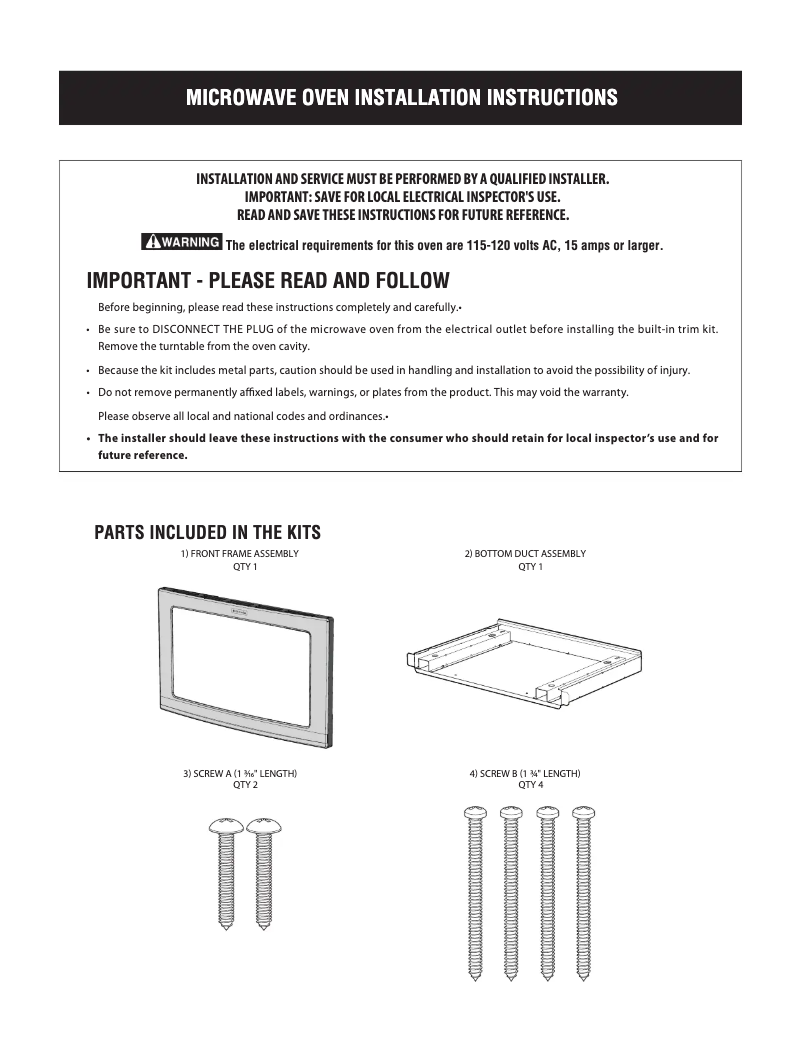 Page 1 de la notice Guide d'installation Electrolux EI24MO45IB