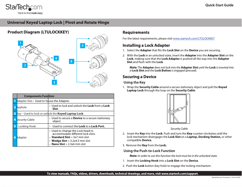 Página 1 del manual Manual de usuario StarTech.com LTULOCKKEY
