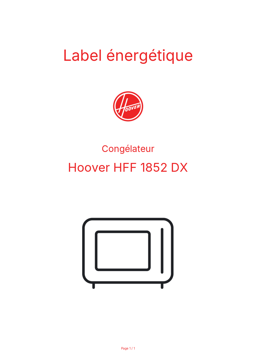 Page n°1 - Label énergétique Hoover HFF 1852 DX