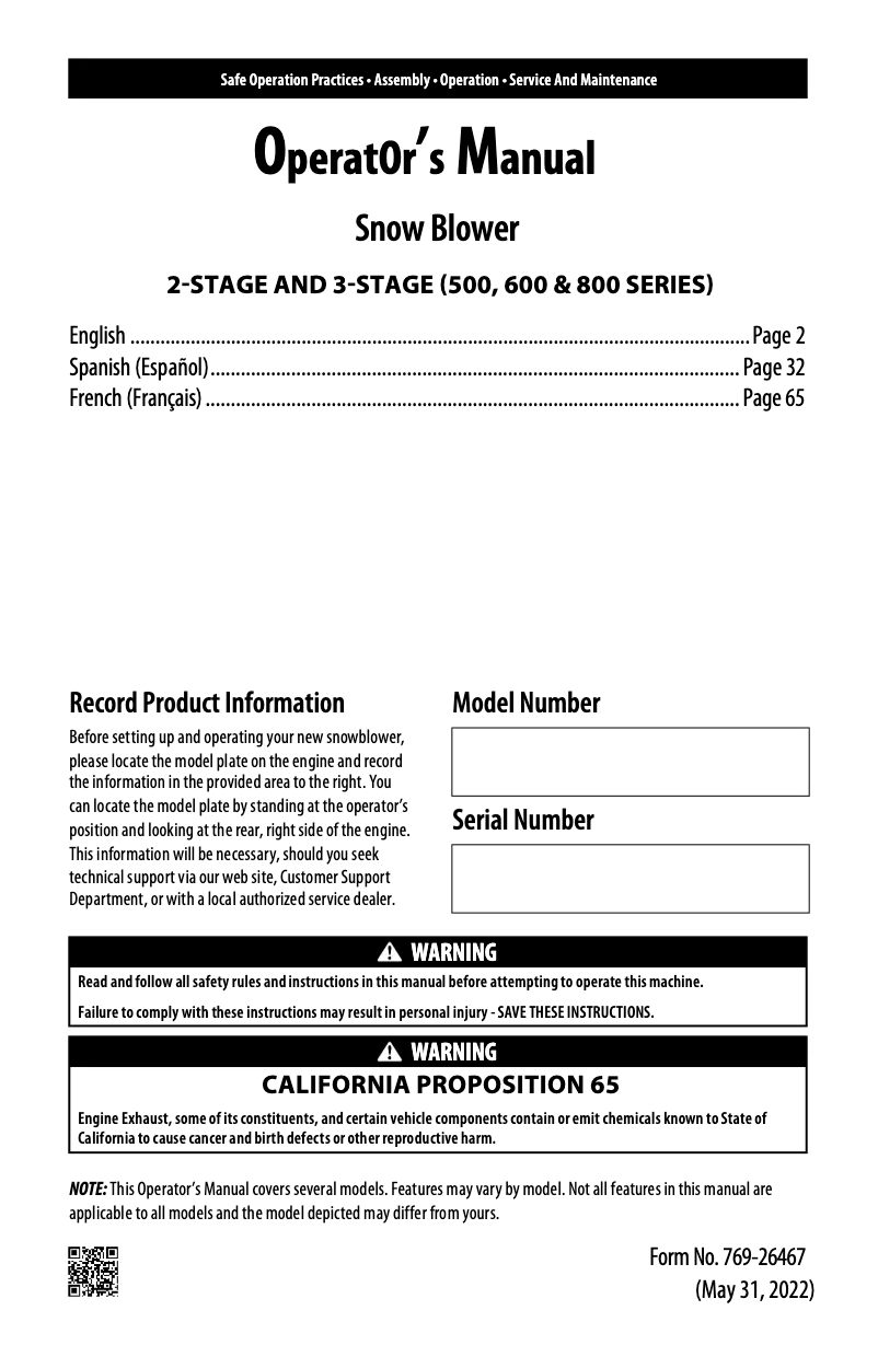 Page n°1 - Manuel utilisateur Troy-Bilt Storm 3090