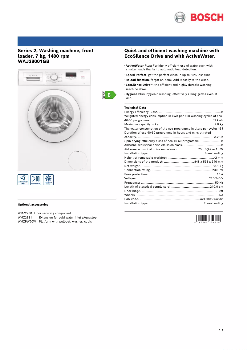 Image de la première page du manuel de l'appareil WAJ28001GB