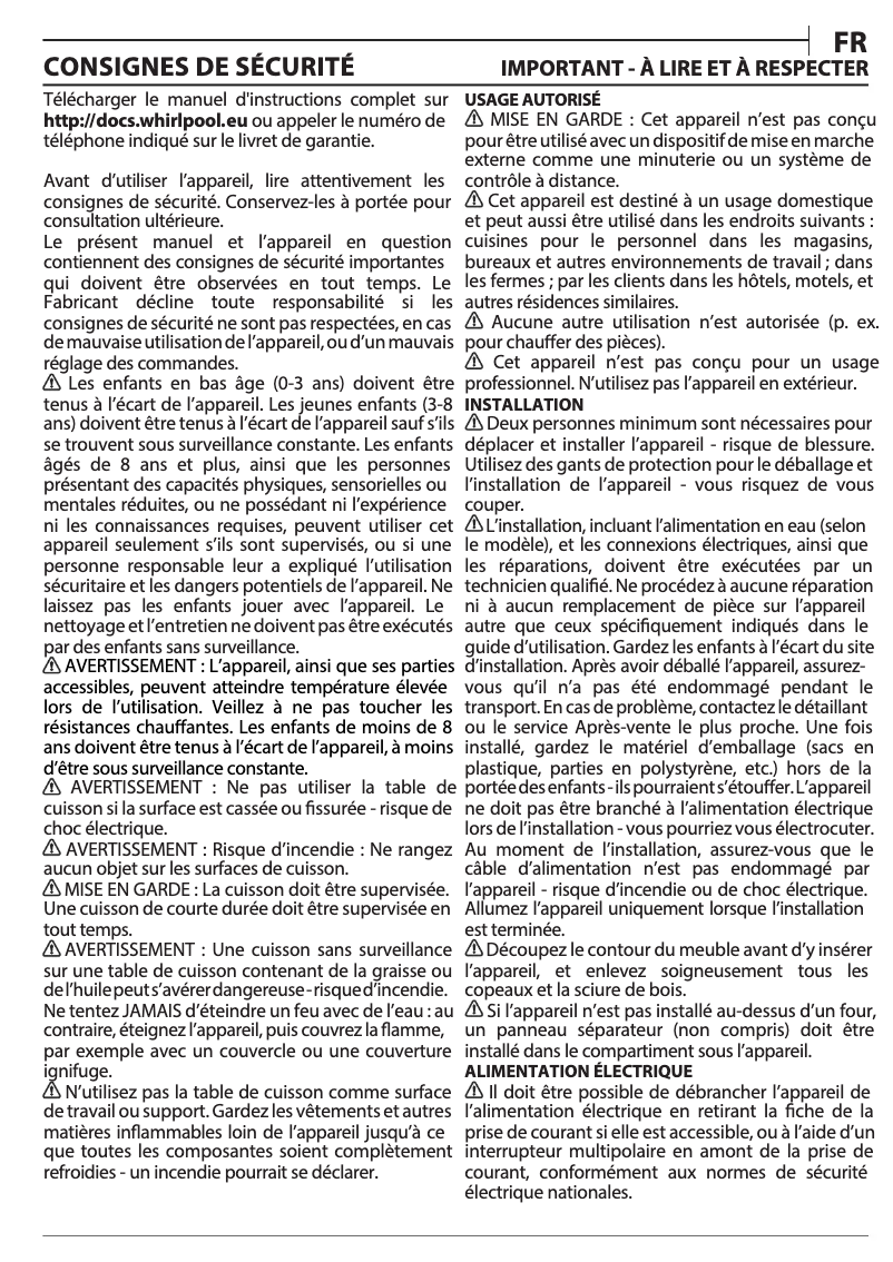 Page 1 de la notice Manuel utilisateur Whirlpool AKM 903/NE