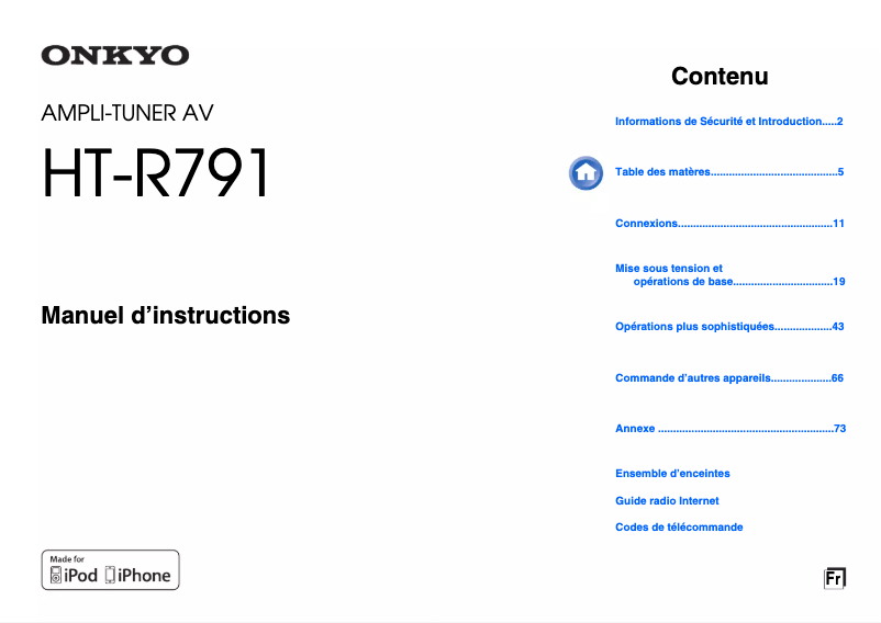 Page 1 de la notice Manuel utilisateur Onkyo HT-R791